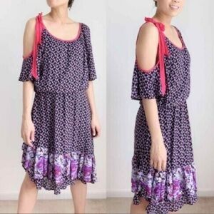 Free people purple floral dress tie one shoulder asymmetrical size medium boho